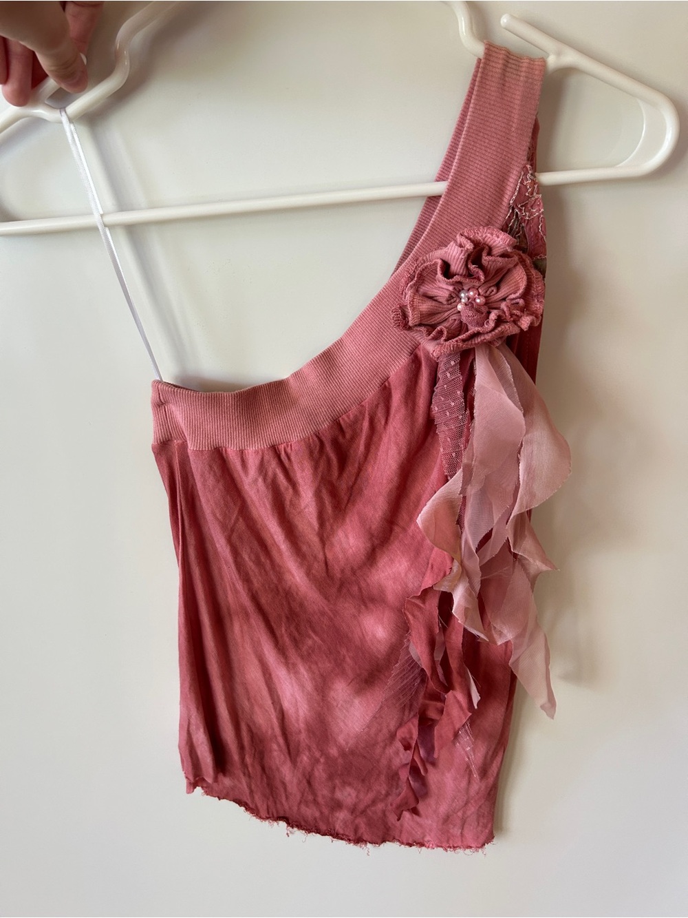 Hale Bob One-Shoulder Floral Appliqué Tank in Dusty Rose